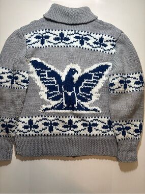 Vintage Thunderbird hand knitted cowichan wool sweater Mary maxim style